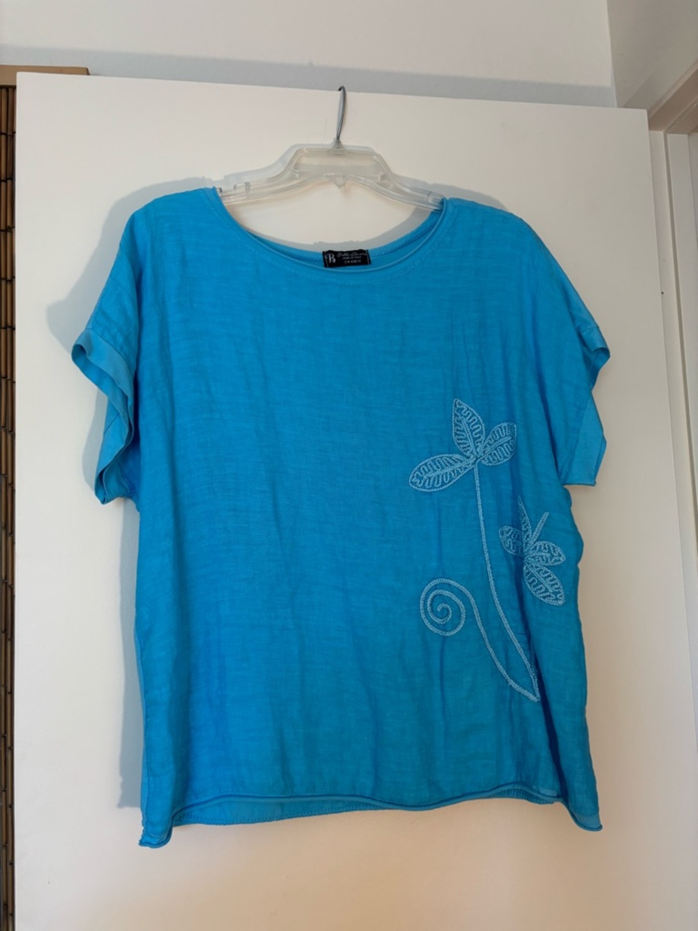 Bella Amore Turquoise Blue Embroidered Short-Sleeve Tee